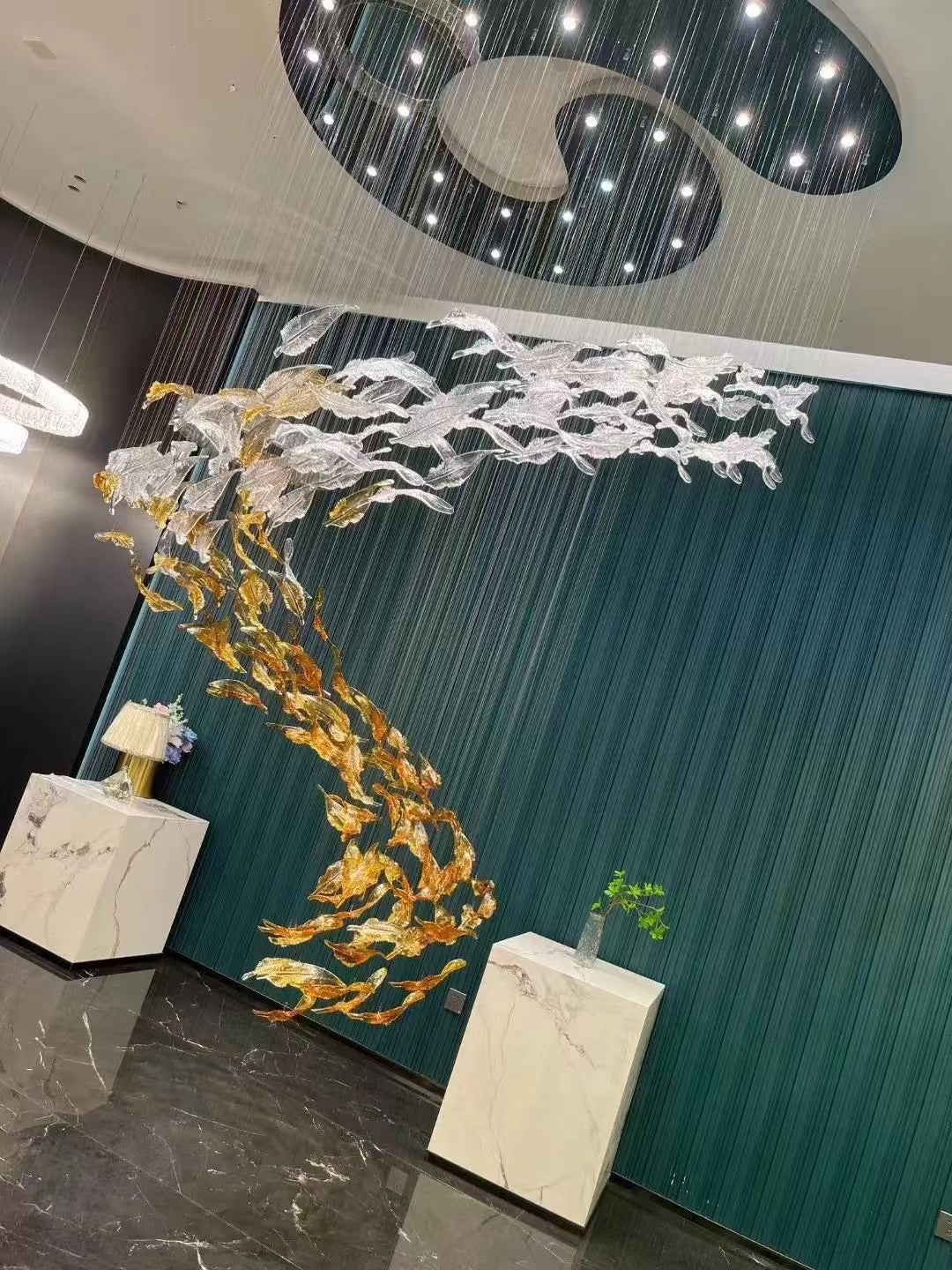 Glass Feathers Flying Chandelier — Modern LED Statement Pendant for Dining & Living Rooms