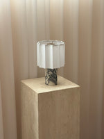 Orbis Veil Table Lamp – Sculptural Marble LED Lamp with Pleated Fabric Shade
