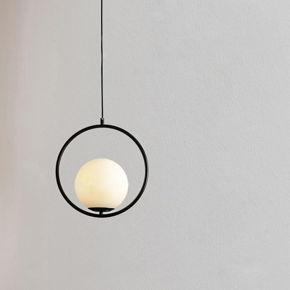 Opal Glass Ball Suspended With Circle Metal Gathering Pendant Light