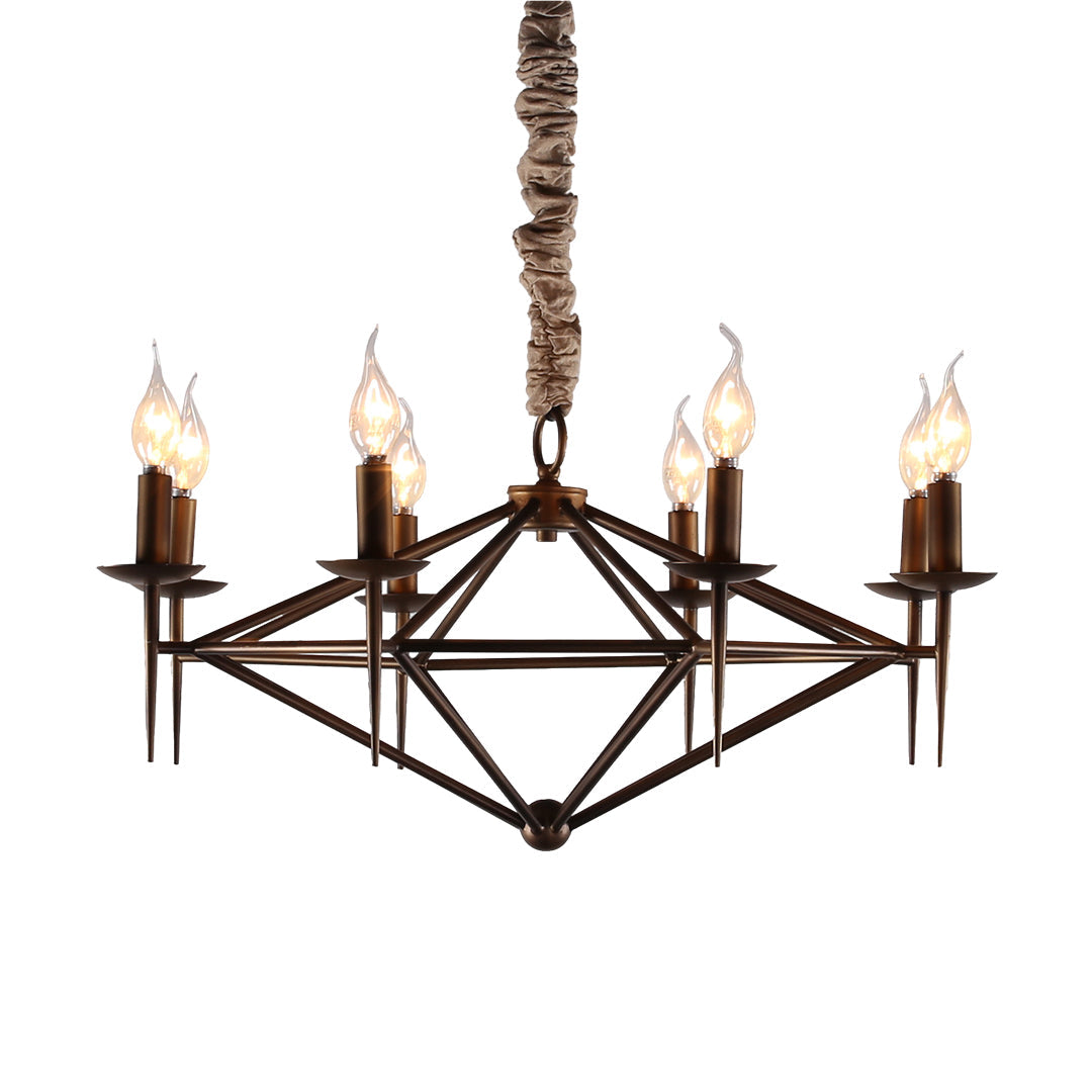 Nordic Brown Metal Chandelier with Acrylic Shades, 8-Light Candle Ceiling Fixture