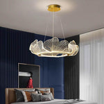 Sea Inspired Elegant Wave Round Acrylic Chandelier With Gold Finish 33Inch Wide Led Ceiling Light