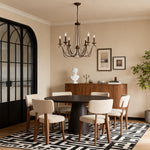 French Pearl Chandelier with Six Candle Sockets in Black Metal