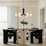 Modern Black Chandelier with White Glass Shades for Dining Room and Living Room