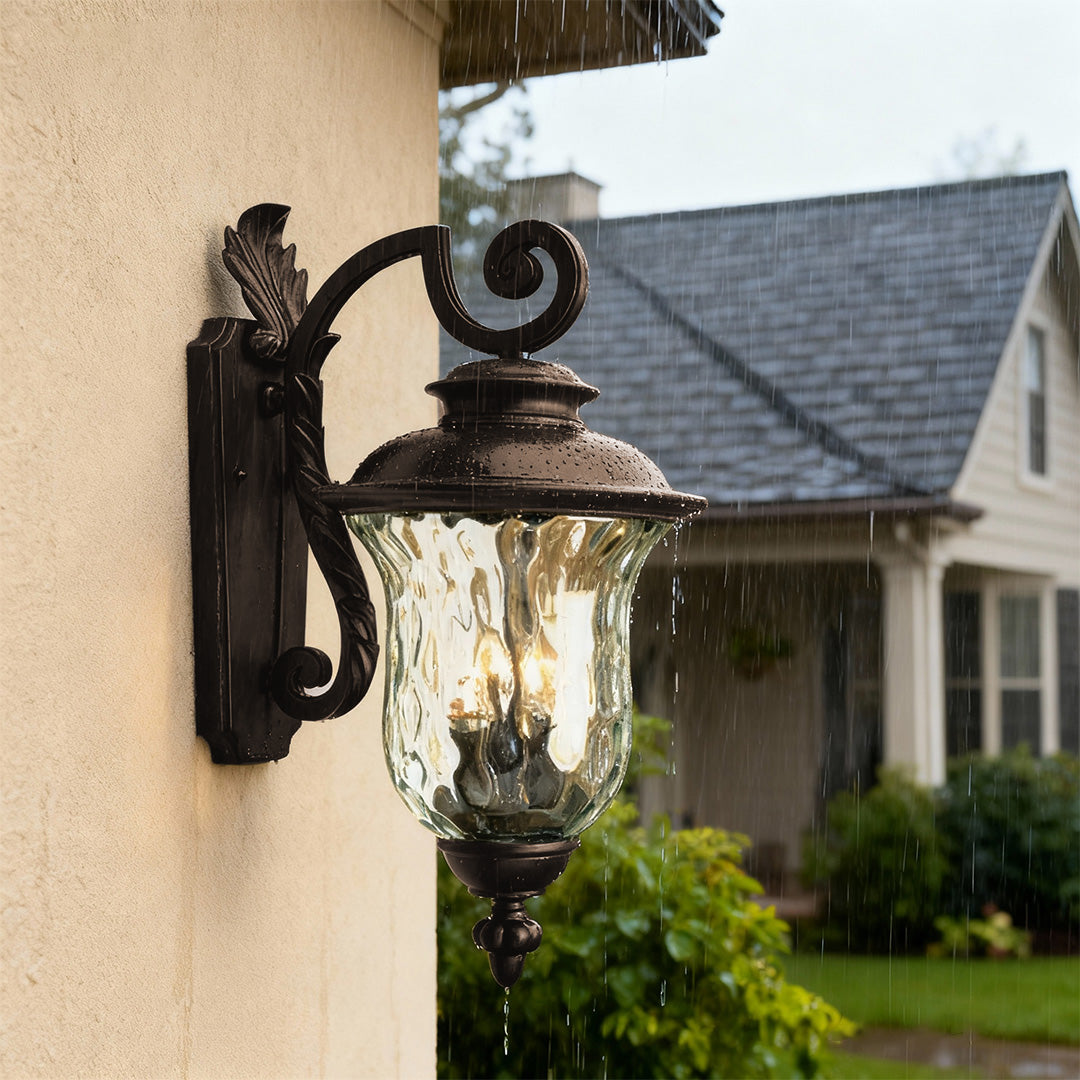Chestnut Black Aluminum Outdoor Wall Sconce with Clear Glass Shade