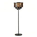 Crystal Floor Lamp with Black Iron Base – American Glamorous Standing Light