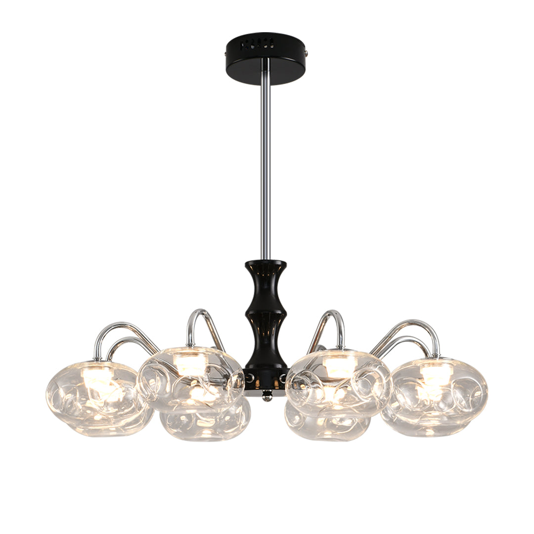 Art Glass LED Chandelier with Wrought Iron Frame, 8 or 12 Lights