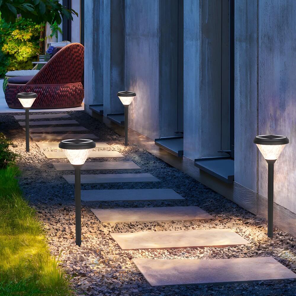 Lumen Glow Solar Path Light – Black Aluminum with Water Ripple Shade