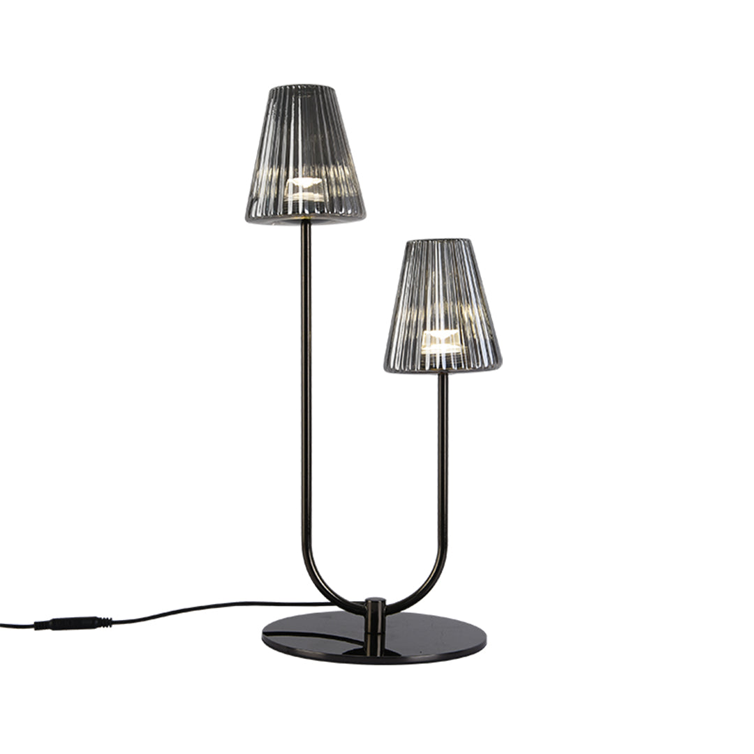 Modern Black LED Table Lamp with Glass Shade for Bedroom and Study