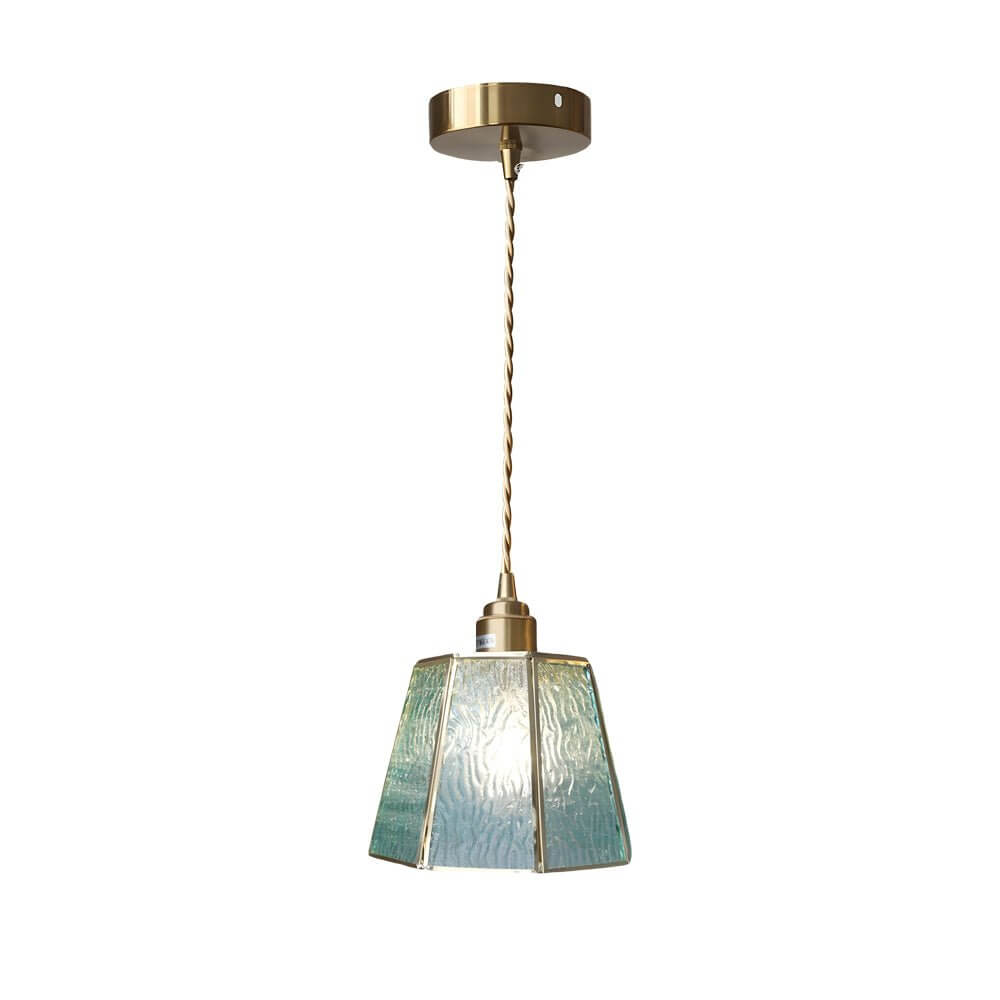 Brass and Glass Polygonal LED Pendant Light, Adjustable Nordic Chandelier