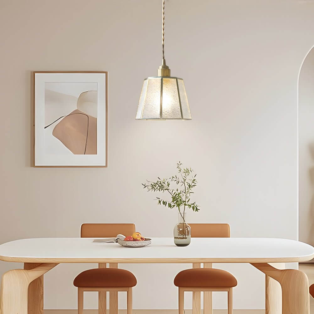 Brass and Glass Polygonal LED Pendant Light, Adjustable Nordic Chandelier