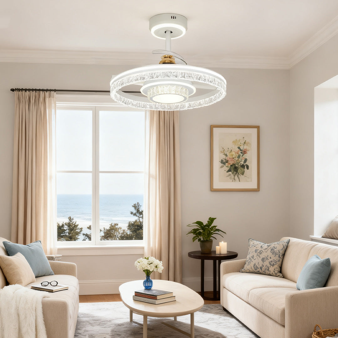 Nordic White Ceiling Fan with Integrated LED Round Light