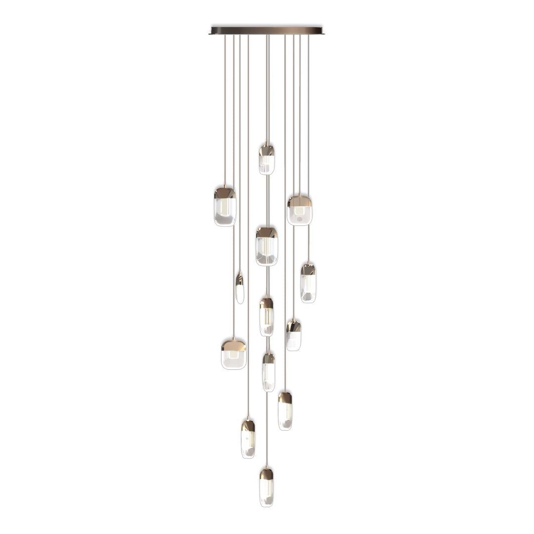 Luxury Full Copper Crystal Staircase Chandelier with Adjustable Chain