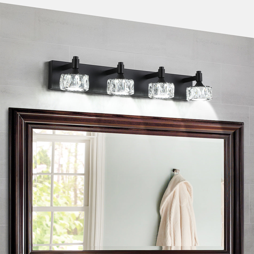 Crystal Vanity Light Modern Black Iron LED Wall Bar for Bathroom