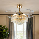 Crystal Ceiling Fan with Light – Gold Iron, European Luxury Design