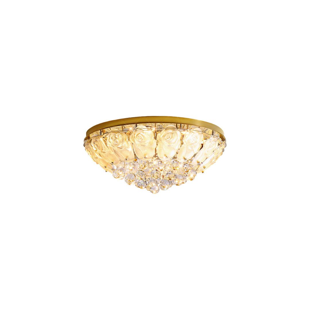 French Crystal Flush Mount Ceiling Light in Gold Stainless Steel