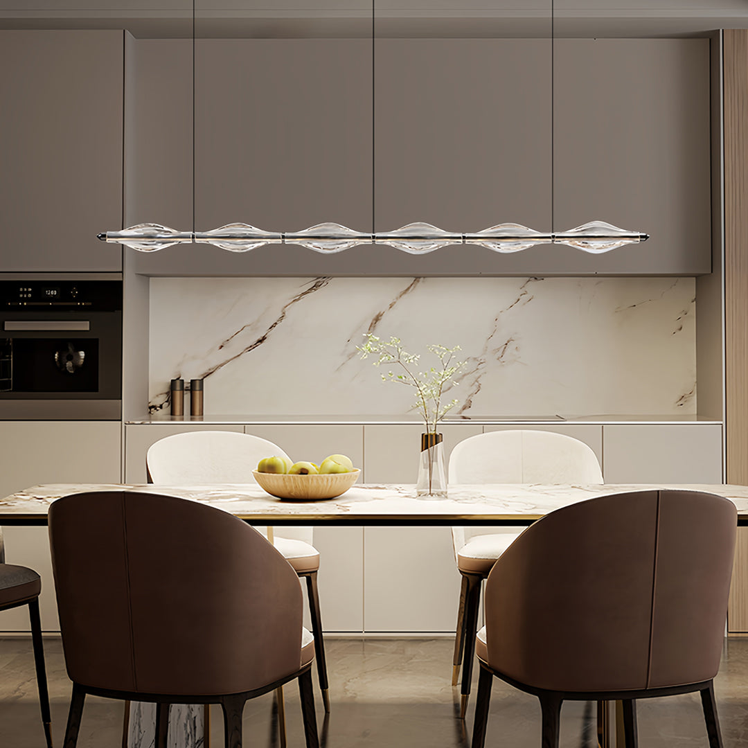 Crystal Linear Pendant Light for Kitchen Island, Modern Chrome LED Suspension