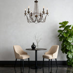 French Pearl Chandelier with Six Candle Sockets in Black Metal