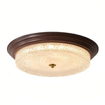 Ribbed Glass Dome Flush Mount Ceiling Light in Walnut Iron