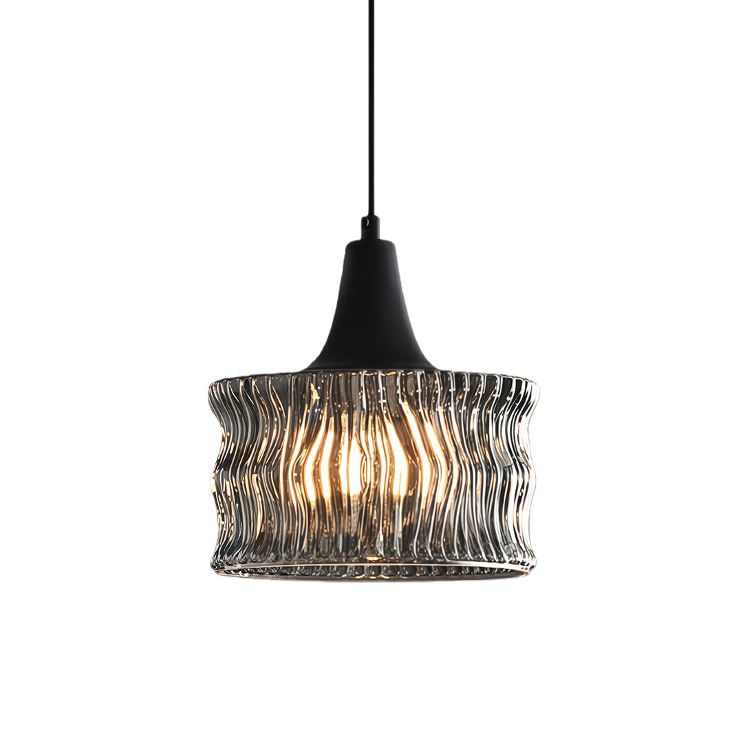 Italian Minimalist Glass Drum Pendant Light in Copper Black