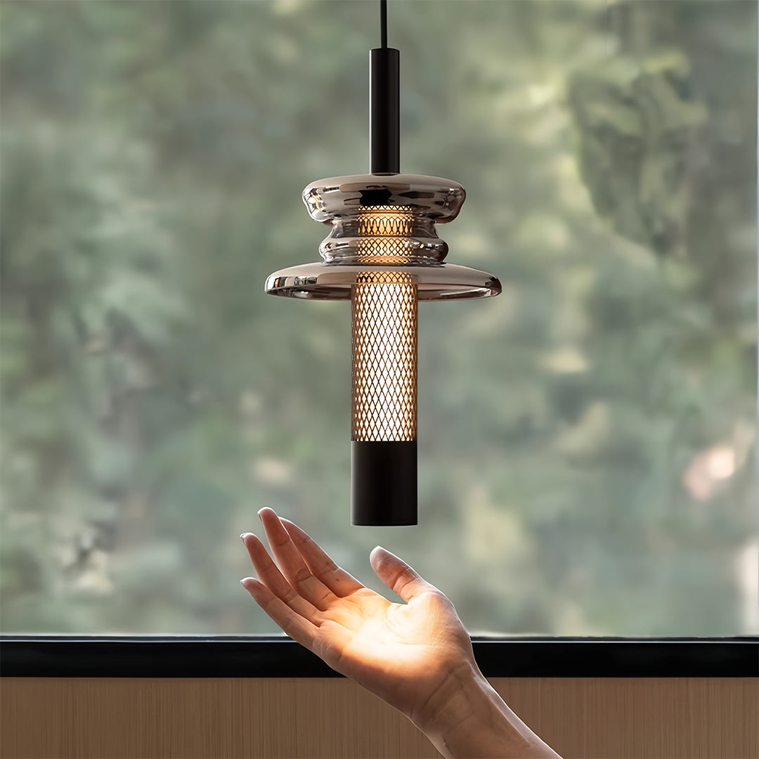 Minimalist Glass Pendant Light with Black Metal Frame