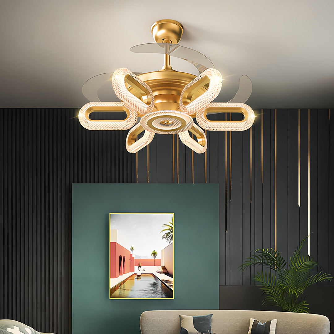 Luxury Gold LED Ceiling Fan with Light – Modern Iron Design for Elegant Interiors