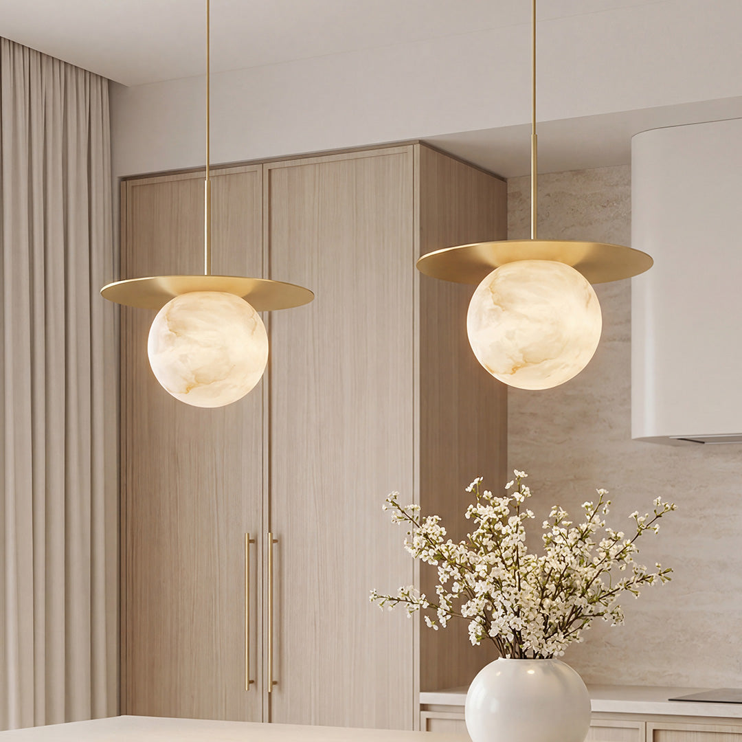 Marble Ball Pendant Light with Brass Accent – Nordic Modern Hanging Lamp