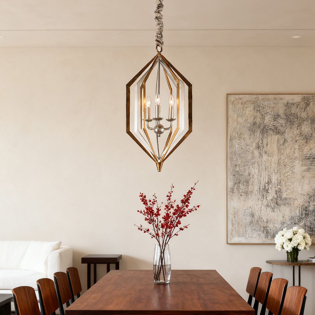 Rustic Brown Open Frame Pendant Light with Adjustable Chain