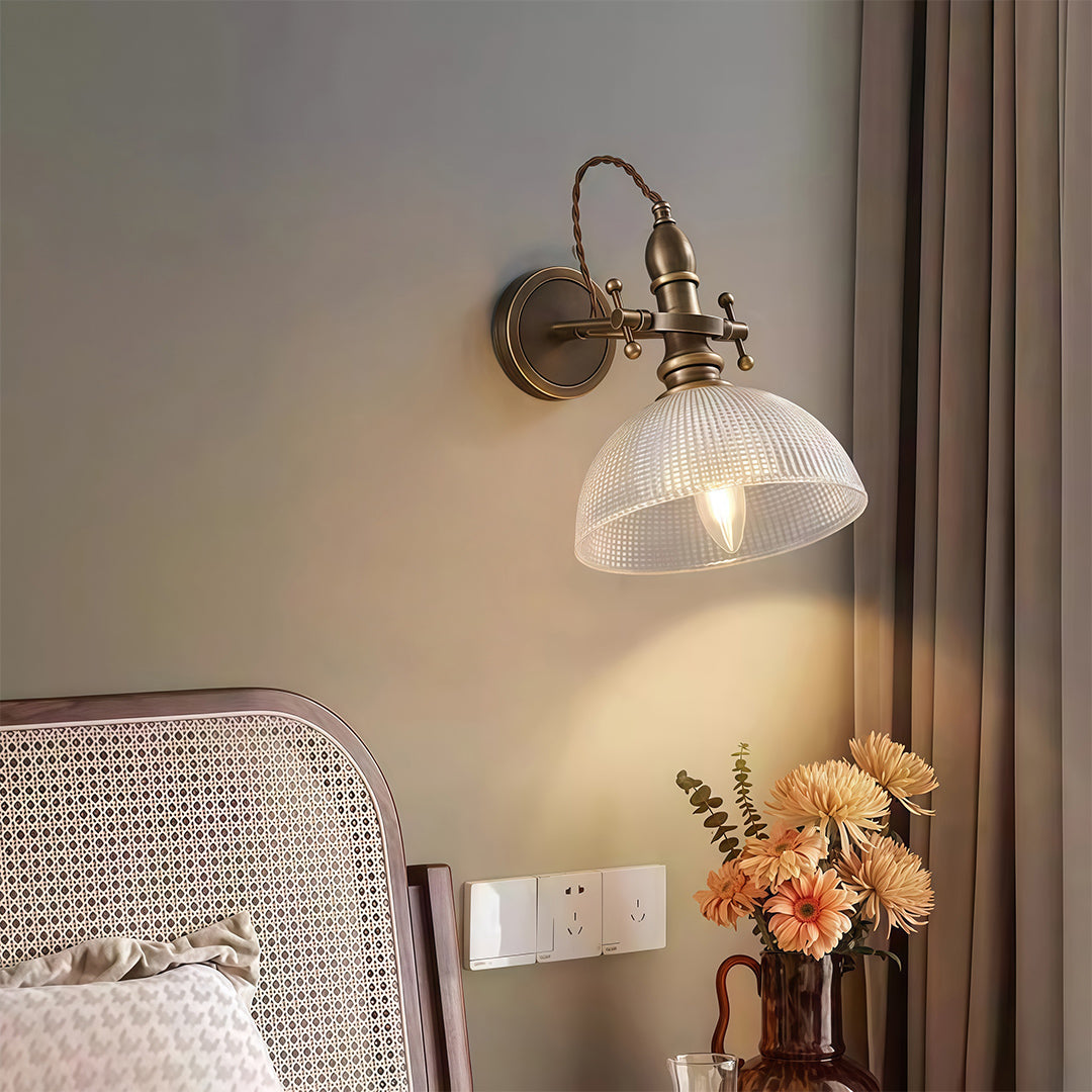 Vintage Brass Wall Sconce with Clear Glass Shade for Reading