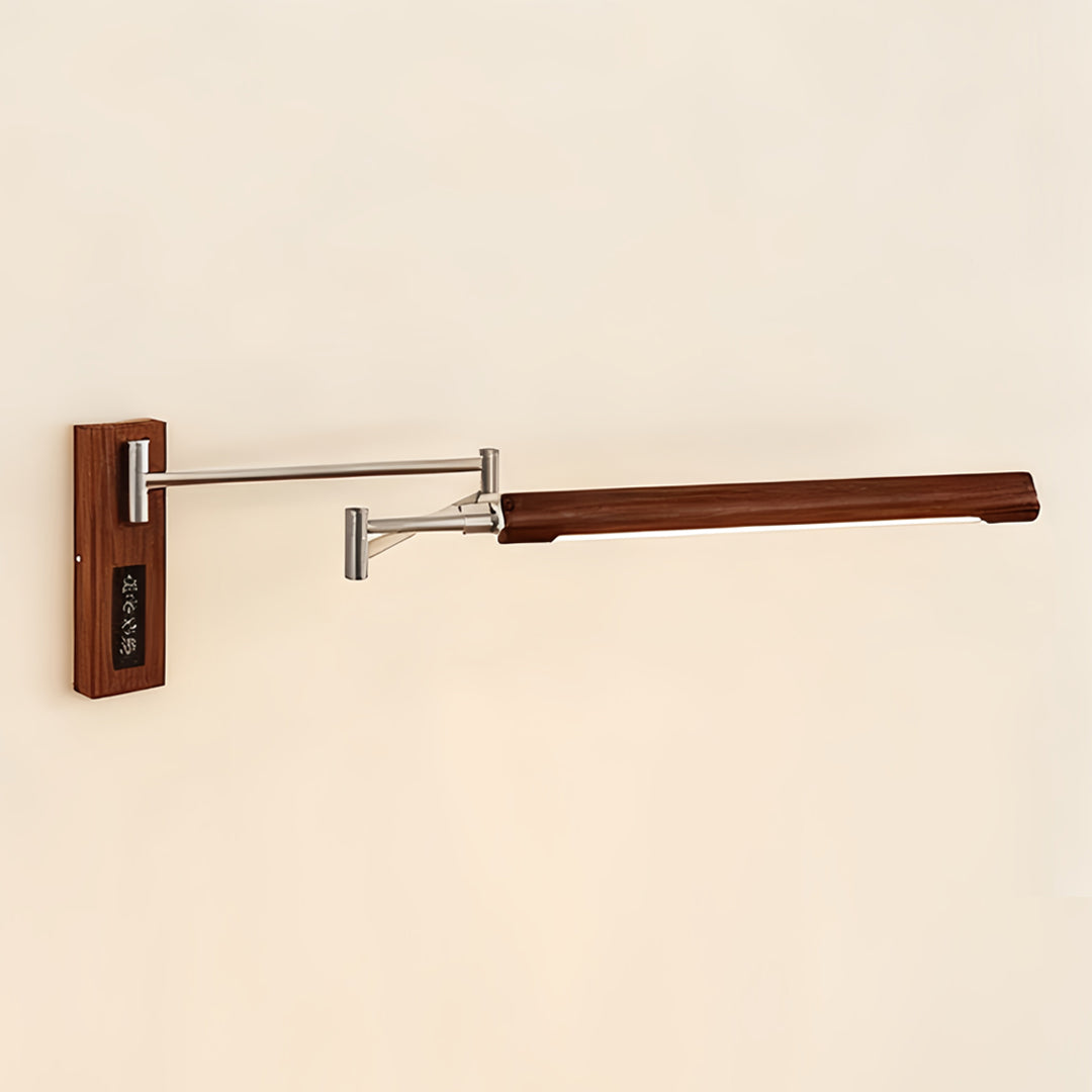 Swing Arm Wall Sconce in Silver Iron with Walnut Accents, Mid-Century Modern LED Reading Lamp