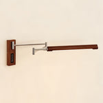 Swing Arm Wall Sconce in Silver Iron with Walnut Accents, Mid-Century Modern LED Reading Lamp