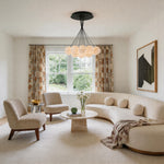 Matte Black Bubble Glass Chandelier with Warm LED Glow