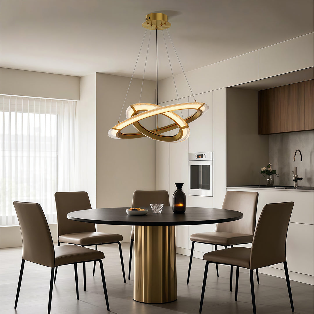 Aurelia Modern Round LED Chandelier – Designer Ceiling Light in Copper, Nickel, or Black