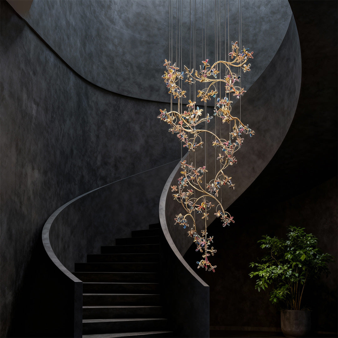 Crystal Rotating Staircase Chandelier with Chrome Finish and Adjustable Chain