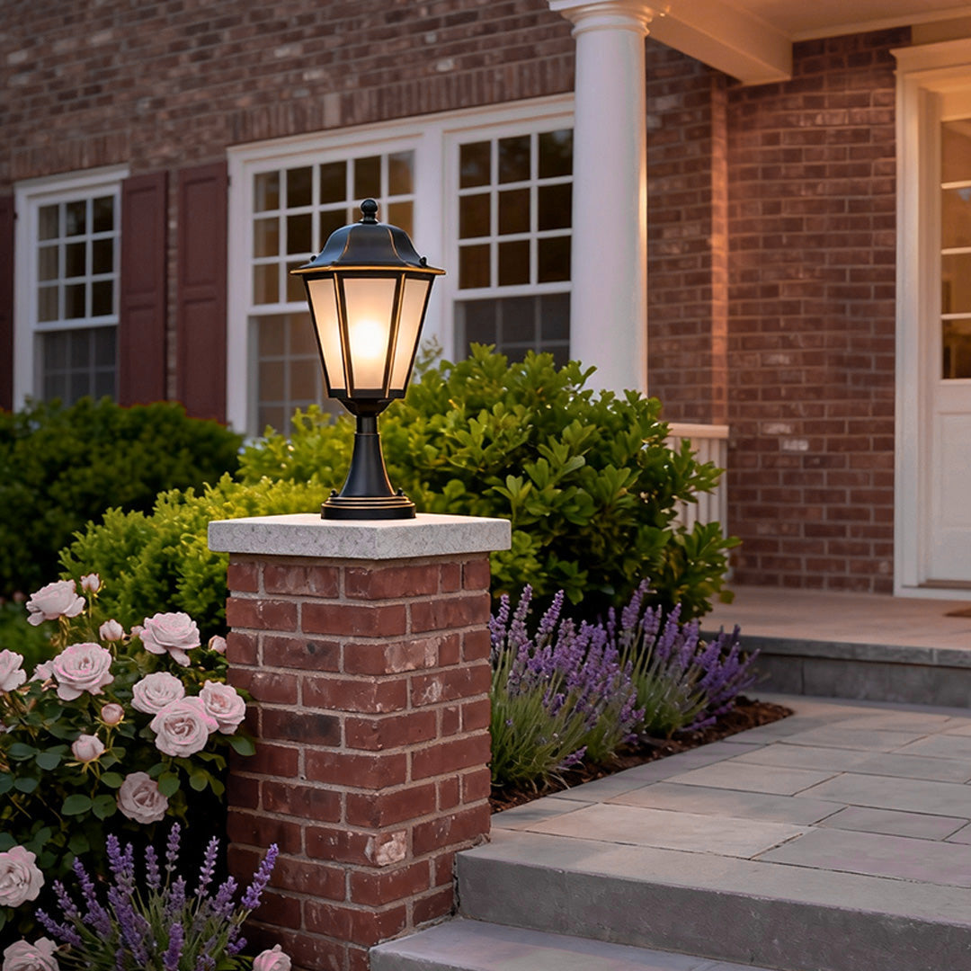 Hexagonal Copper Outdoor Pillar Light with Glass Shade