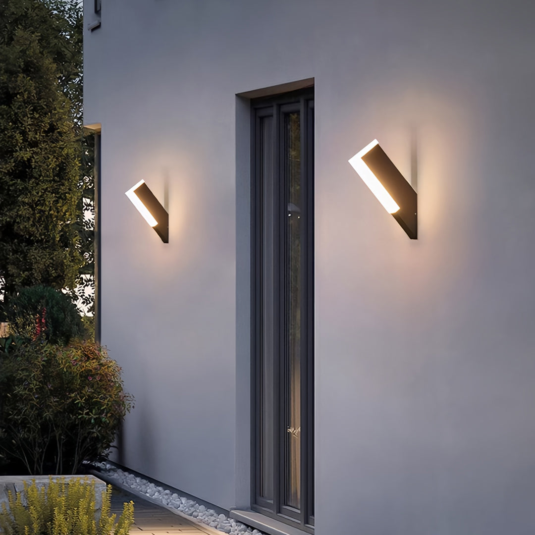 Modern Outdoor Wall Lantern with Black Aluminum Frame and Warm LED Light