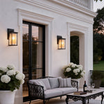 Black Aluminum Outdoor Wall Sconce with Amber Glass