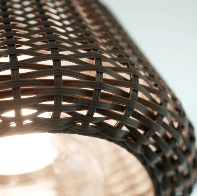 Handwoven Rattan LED Outdoor Floor Lamp with Open-Top Dome Shade