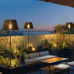 Handwoven Rattan LED Outdoor Floor Lamp with Open-Top Dome Shade
