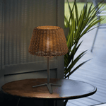 Handwoven Rattan LED Outdoor Floor Lamp with Open-Top Dome Shade