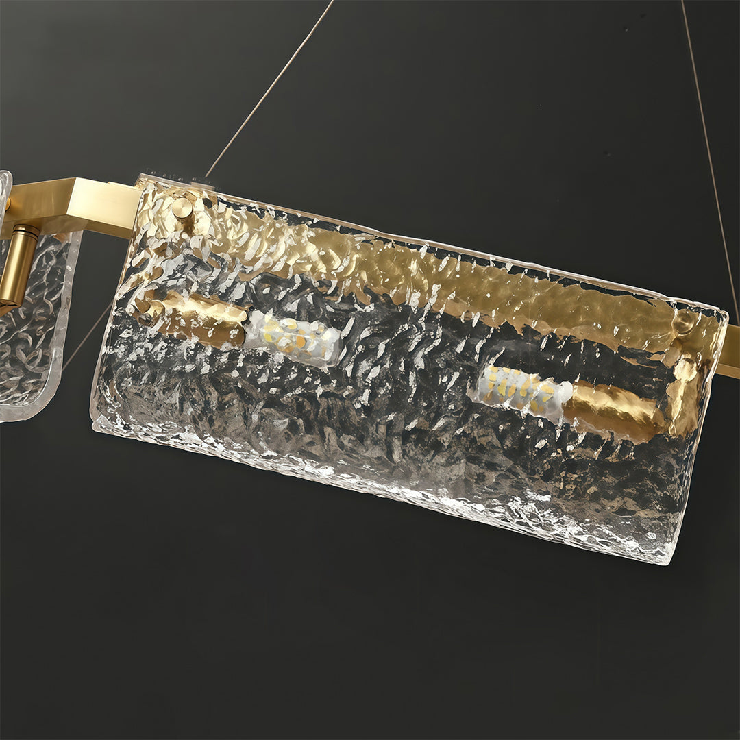 Italian Brass Rectangular Glass Chandelier, 6-10 Lights, Modern Luxury Ceiling Pendant