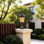 Retro Outdoor Pillar Light with Clear Glass Shade in Coffee Finish
