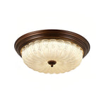 Walnut Wood Retro Dome Flush Mount Ceiling Light with Prismatic Glass Shade