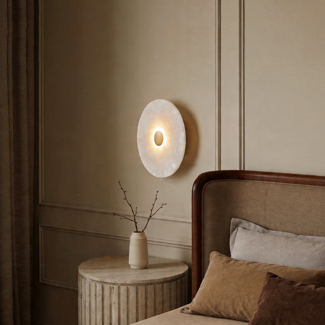 Round Marble Wall Sconce with Brass Accent – Modern Nordic LED Lighting