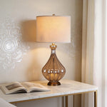 Sculptural Glass Table Lamp with Linen Shade for Refined Interiors