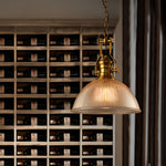 Nordic Textured Glass Pendant Light with Brass Accents, Adjustable Chain