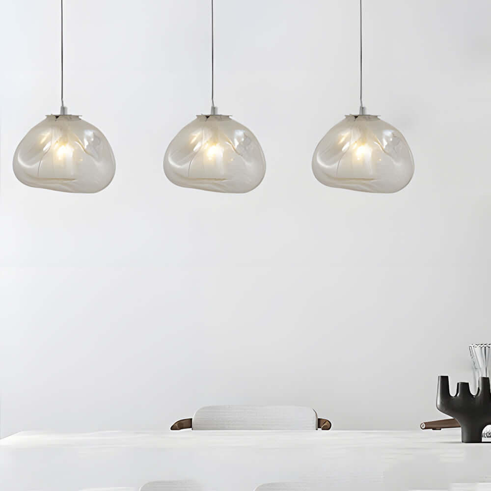 Hand-Blown Textured Glass Pendant Light in Teal or Ash, Modern Nordic Hanging Lamp