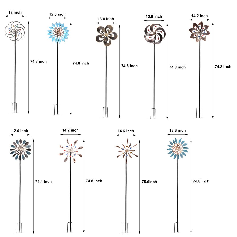Vintage Iron Solar Wind Spinner Garden Stake Lights, Set of 2
