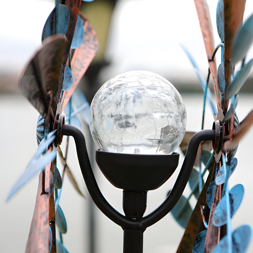 Vintage Iron Solar Wind Spinner Garden Stake Lights, Set of 2