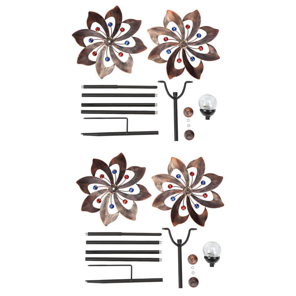 Vintage Iron Solar Wind Spinner Garden Stake Lights, Set of 2