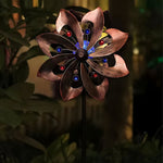 Vintage Iron Solar Wind Spinner Garden Stake Lights, Set of 2
